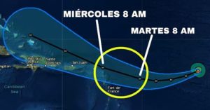 Así avanza hacia las Antillas Menores el huracán Irma. Un avión cazahuracanes está en ruta para investigar al sistema tropical. (Imagen @JeanSuriel)
