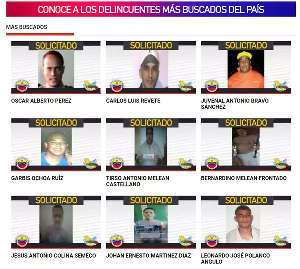 Lista en sitio web con los "criminales" más buscados de Venezuela. 