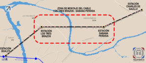 Mapa línea zona de montaje del Teleférico de Santo Domingo.