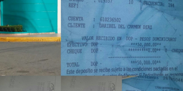 Comprobante de la entidad bancaria afectada en Dajabón