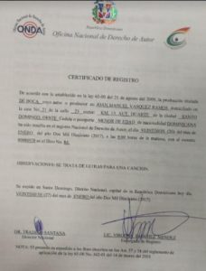 Certificado de registro de la Onda 