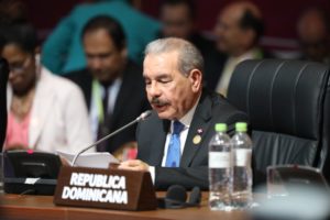 El presidente Danilo Medina durante su discurso en la Cumbre de las Américas en Perú, donde habló de Corrupción y democracia.