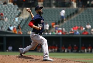 David Price de los Medias Rojas de Boston lanza ante los Orioles de Baltimore en el primer juego de una doble cartelera, el sábado 11 de agosto de 2018. (AP Foto/Patrick Semansky)