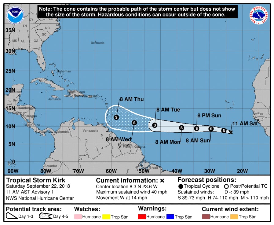 Se forma la tormenta tropical Kirk.