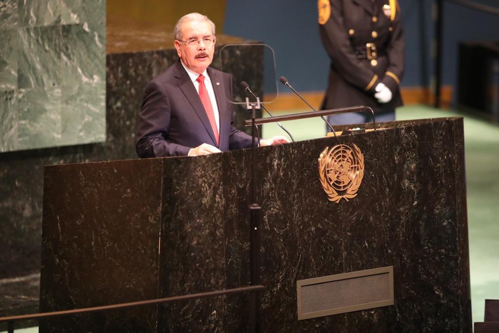 El presidente Danilo Medina durante su discurso en la 73 Asamblea de la ONU, se refiere al narcotráfico.