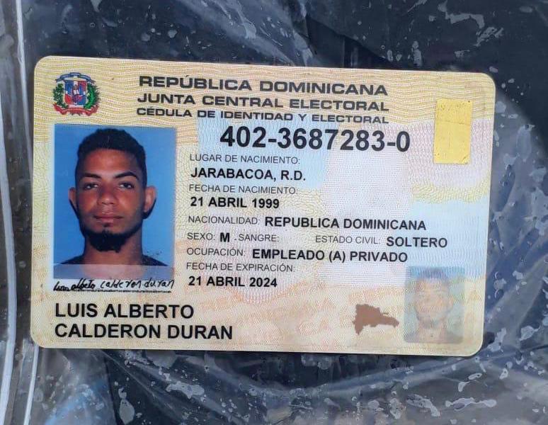 Cédula de Luis Alberto Calderón Durán, dominicano que murió en México intentando cruzar a EE.UU.