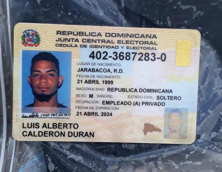 Cédula de Luis Alberto Calderón Durán, dominicano que murió en México intentando cruzar a EE.UU.