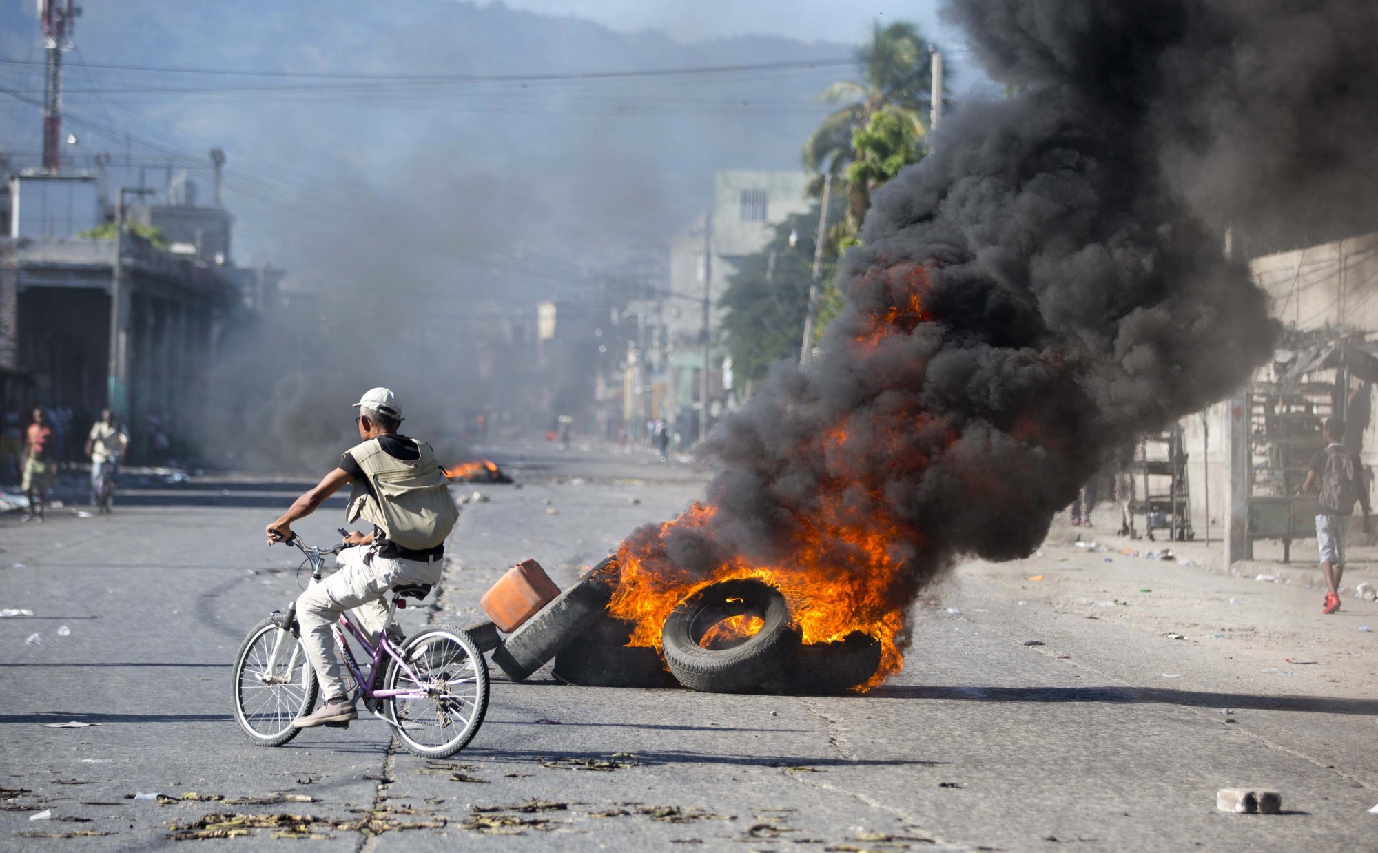 Durante las protestas en Haití por acuerdo con Venezuela