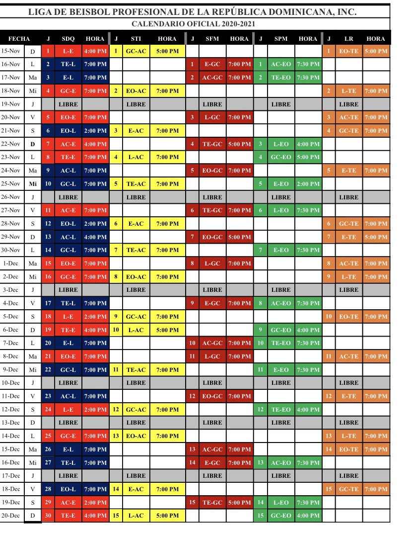 Calendario torneo otoño invernal 2020-21