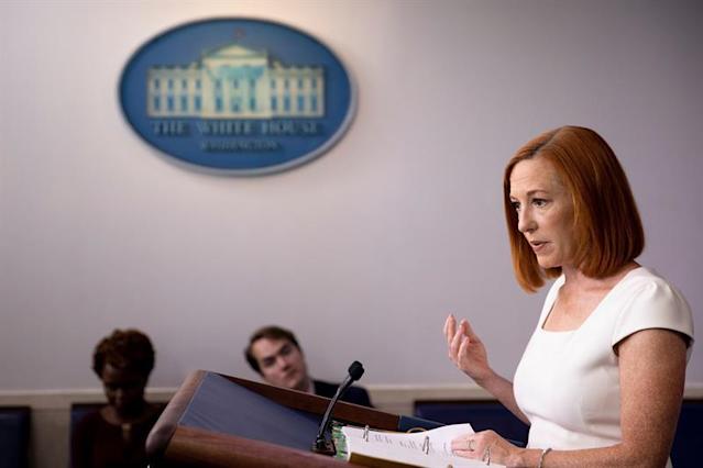 La portavoz de la Casa Blanca, Jen Psaki, durante su rueda de prensa diaria este jueves 8 de julio de 202