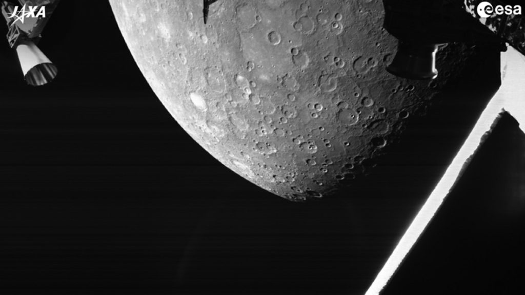 La misión espacial BepiColombo sobrevuela Mercurio por primera vez y transmite imágenes de su superficie